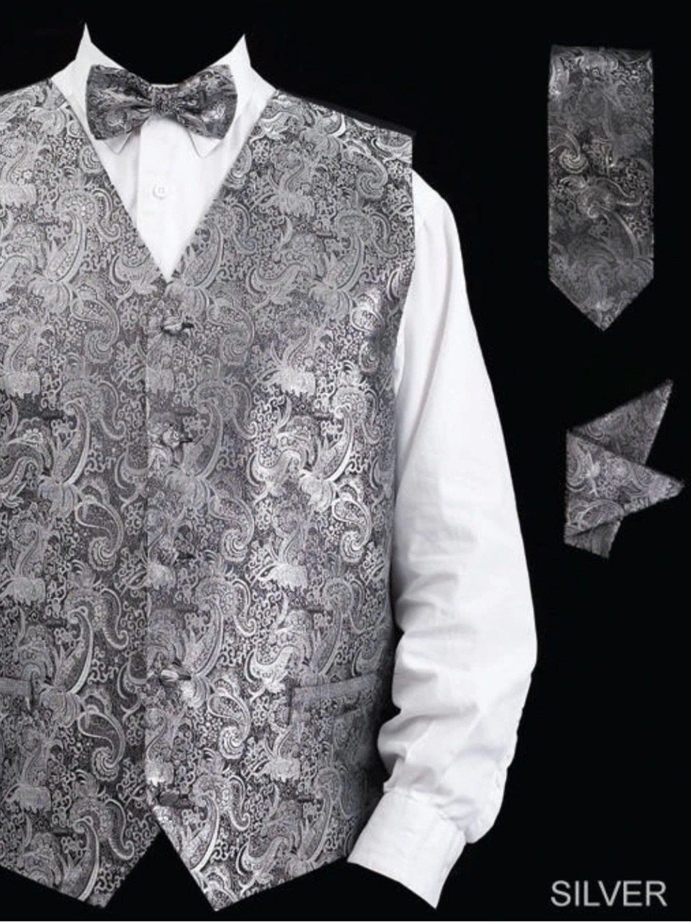Silver & Black Vest & Tie